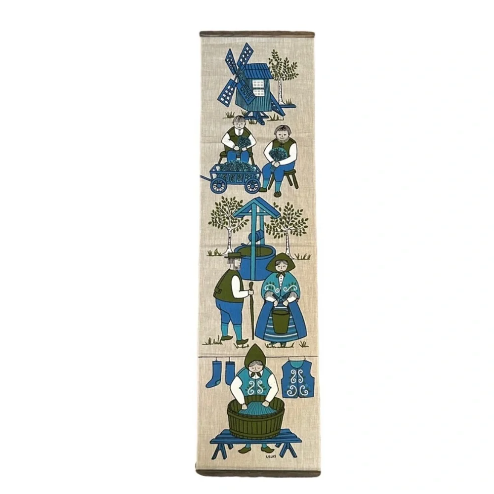 Vintage Mid-Century Swedish Scandinavian Folk Art Textile Wall Hanging by Ullas